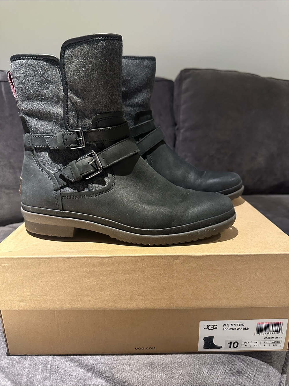 UGG Black Mid-Calf Dual-Buckle Heeled Boots